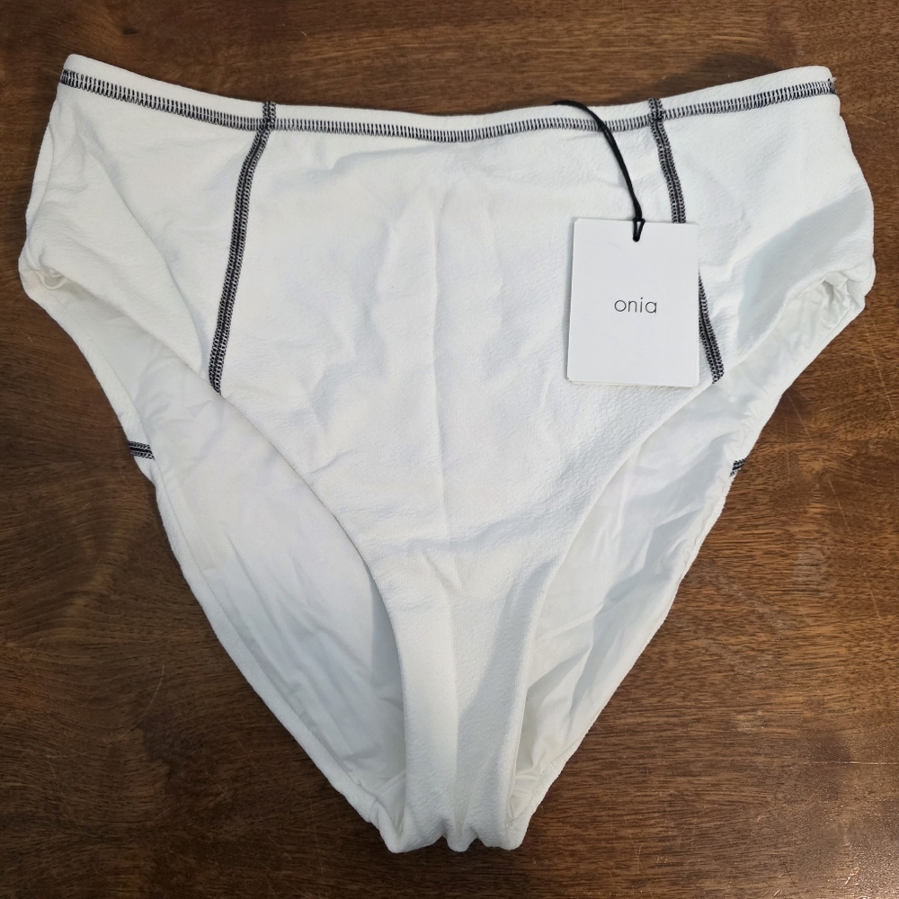 NWT Onia Ella Bikini Bottoms Textured High Rise Crinkle Swimsuit White Large - Picture 3 of 8